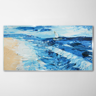 Foto op glas Kalme zee met een zeilboot