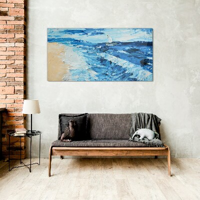 Foto op glas Kalme zee met een zeilboot