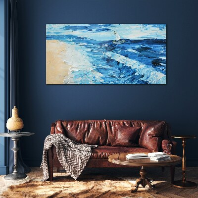 Foto op glas Kalme zee met een zeilboot