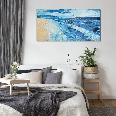 Foto op glas Kalme zee met een zeilboot