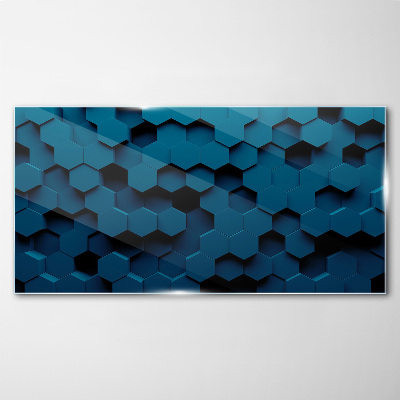 Schilderij op glas Geometrische zeshoeken in tinten blauw