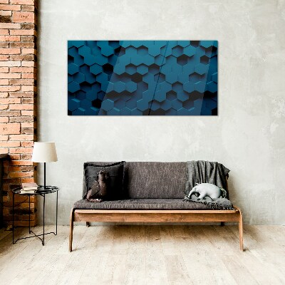Schilderij op glas Geometrische zeshoeken in tinten blauw
