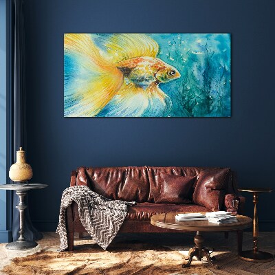 Glas foto Goudvis in gekleurd water