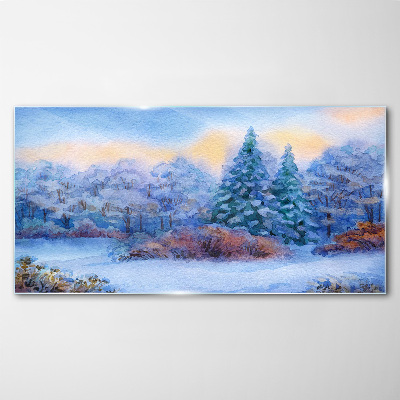 Glas foto Winterlandschap in pastelkleuren