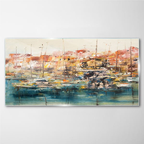 Glas foto Havenlandschappen in pastelkleuren