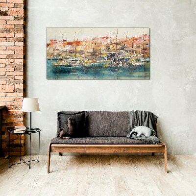 Glas foto Havenlandschappen in pastelkleuren