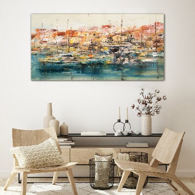 Glas foto Havenlandschappen in pastelkleuren