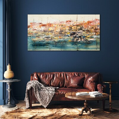 Glas foto Havenlandschappen in pastelkleuren