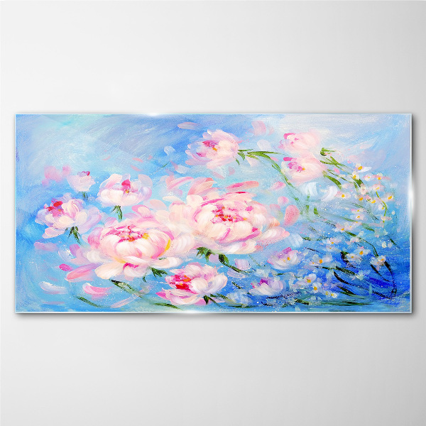 Foto op glas Bloemenharmonie in blauw