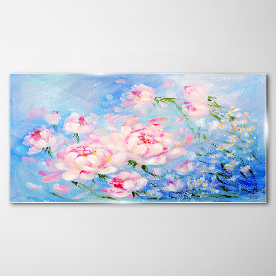 Foto op glas Bloemenharmonie in blauw