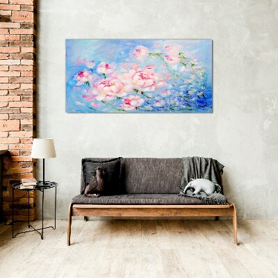 Foto op glas Bloemenharmonie in blauw