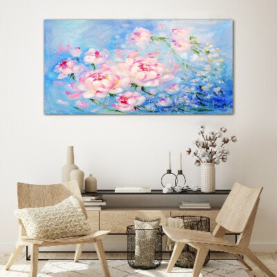 Foto op glas Bloemenharmonie in blauw