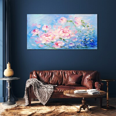 Foto op glas Bloemenharmonie in blauw