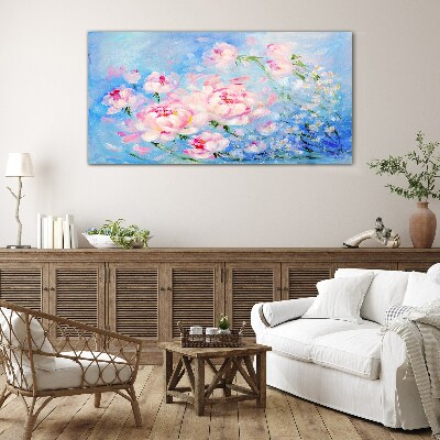 Foto op glas Bloemenharmonie in blauw