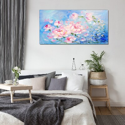 Foto op glas Bloemenharmonie in blauw