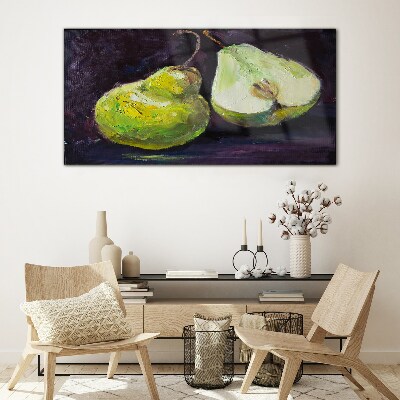 Schilderij op glas Groene peren op een donkere achtergrond