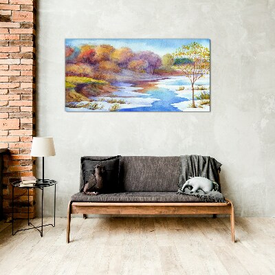 Schilderij op glas Lentelandschap aan de rivier