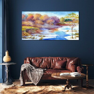 Schilderij op glas Lentelandschap aan de rivier