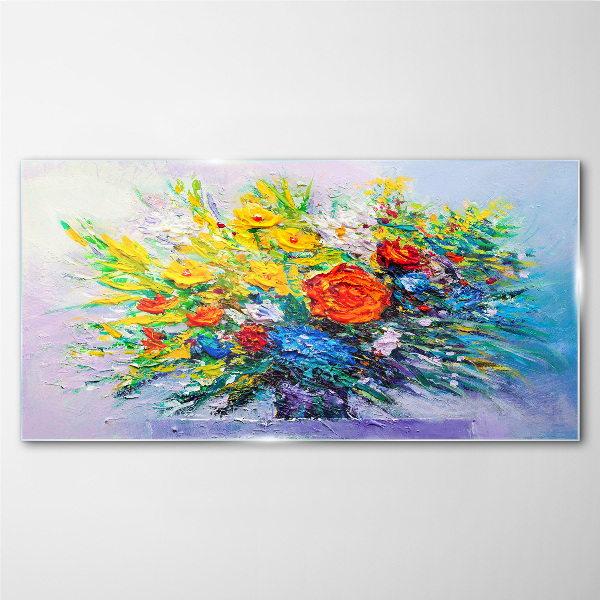 Glas foto Een bloemencompositie in intense kleuren