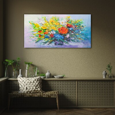 Glas foto Een bloemencompositie in intense kleuren