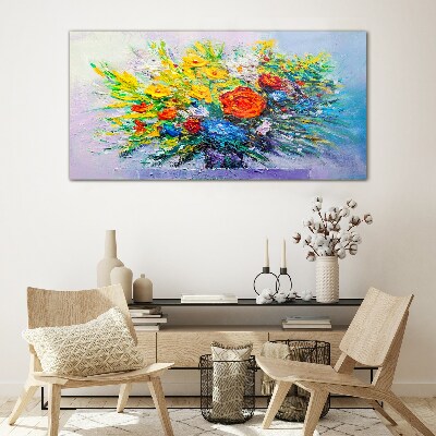 Glas foto Een bloemencompositie in intense kleuren