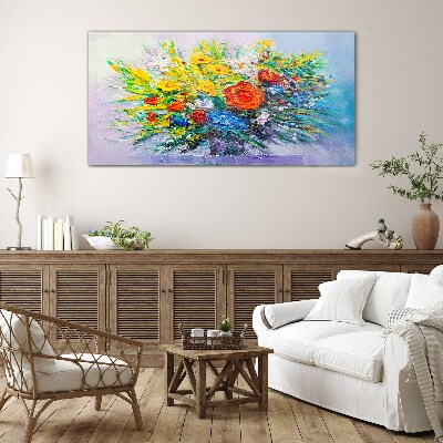 Glas foto Een bloemencompositie in intense kleuren