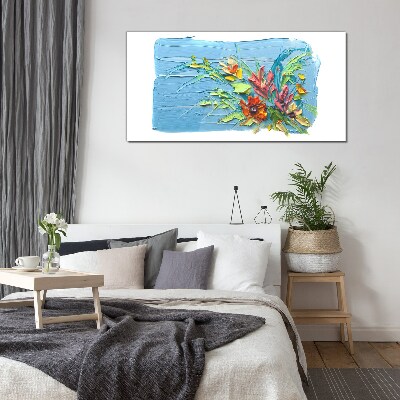 Foto op glas Bloemen op een blauwe achtergrond