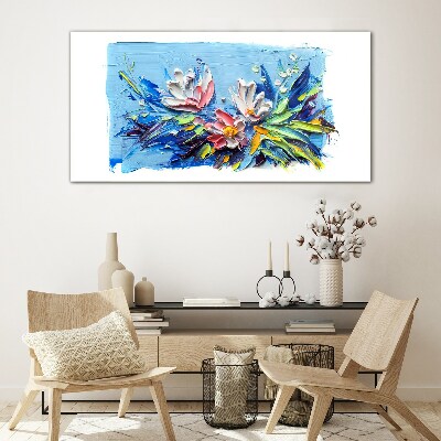 Glas foto Een bloemenlandschap in blauwtinten