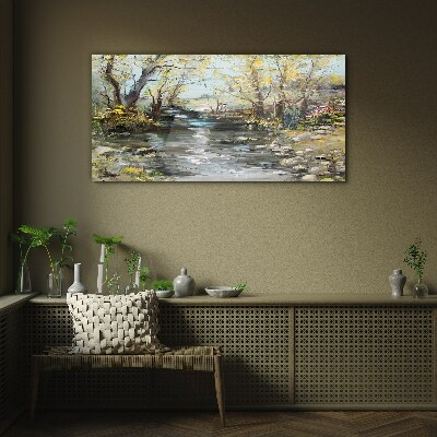 Schilderij op glas Lentelandschap aan de beek