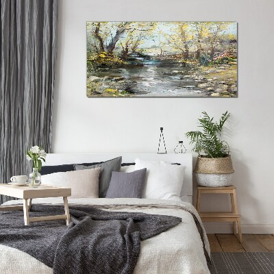 Schilderij op glas Lentelandschap aan de beek