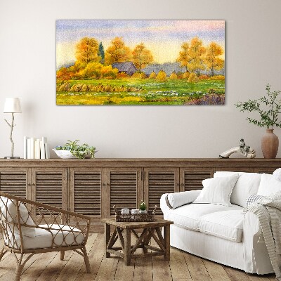 Glas foto Gouden herfst in het landelijke landschap