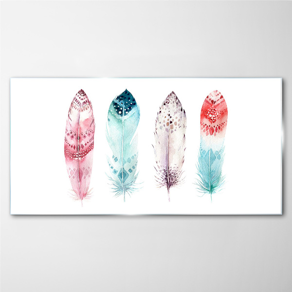 Foto op glas Veren in pasteltinten