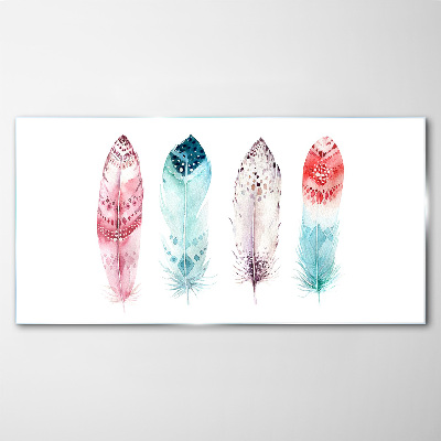 Foto op glas Veren in pasteltinten