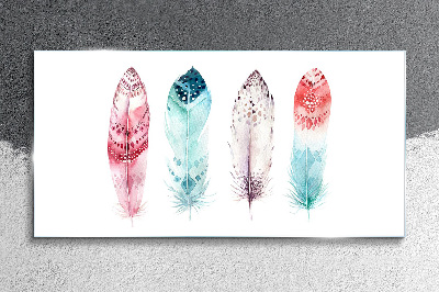 Foto op glas Veren in pasteltinten