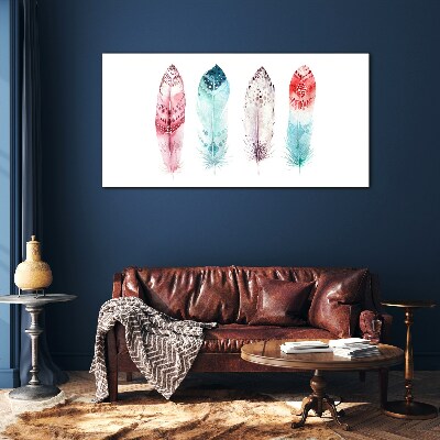 Foto op glas Veren in pasteltinten