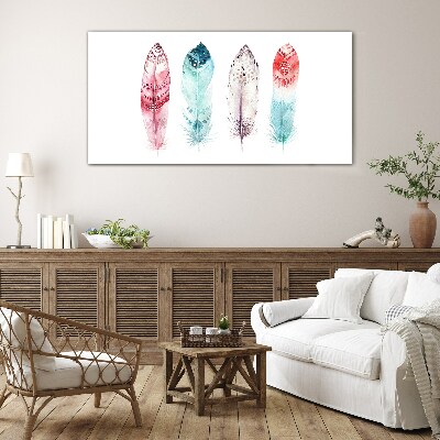 Foto op glas Veren in pasteltinten