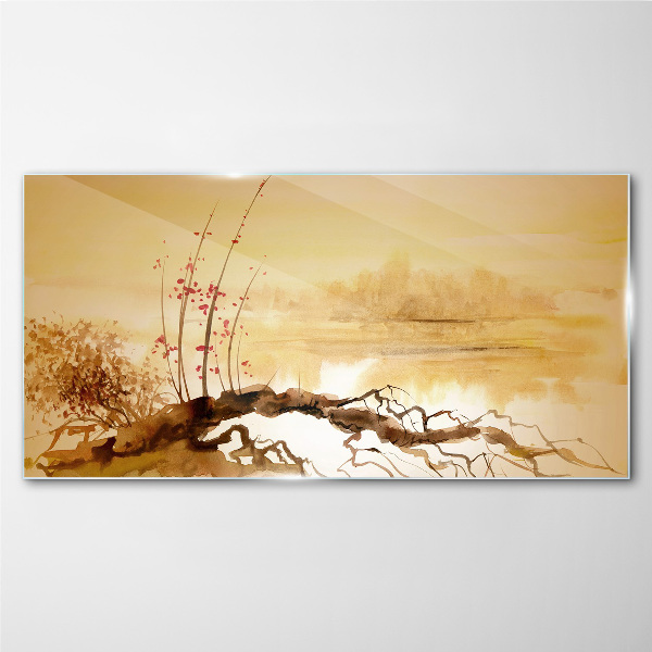 Foto op glas Gouden tinten aan de waterkant