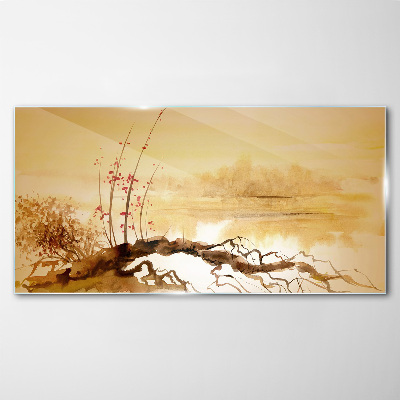 Foto op glas Gouden tinten aan de waterkant
