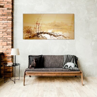 Foto op glas Gouden tinten aan de waterkant