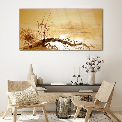 Foto op glas Gouden tinten aan de waterkant