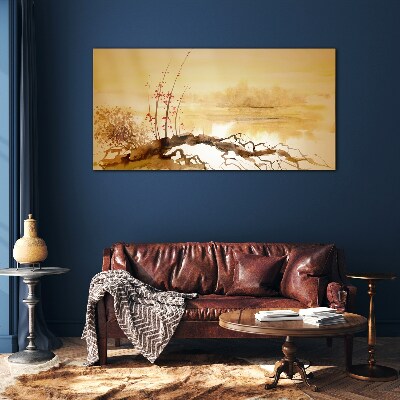 Foto op glas Gouden tinten aan de waterkant