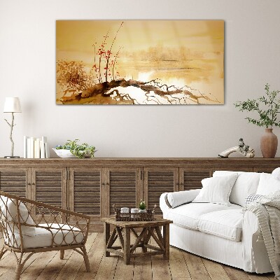 Foto op glas Gouden tinten aan de waterkant