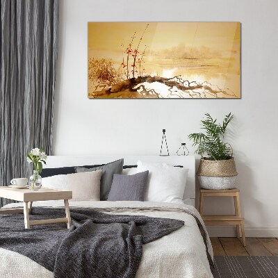 Foto op glas Gouden tinten aan de waterkant