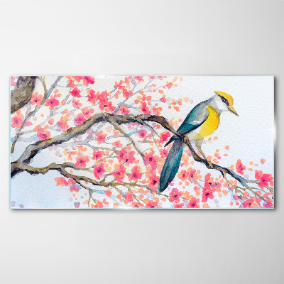 Schilderij op glas Lentevogel op een tak