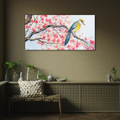 Schilderij op glas Lentevogel op een tak