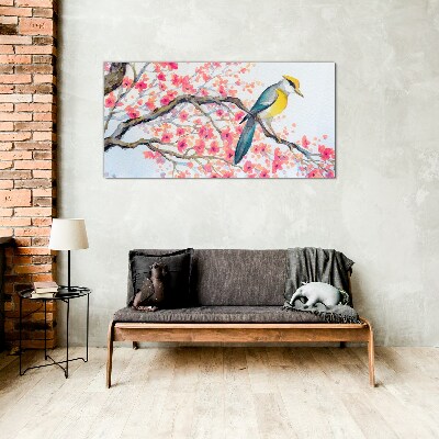 Schilderij op glas Lentevogel op een tak