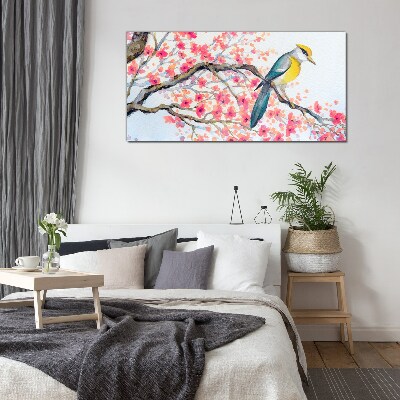 Schilderij op glas Lentevogel op een tak