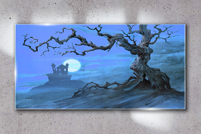 Foto op glas Kasteel in het maanlicht