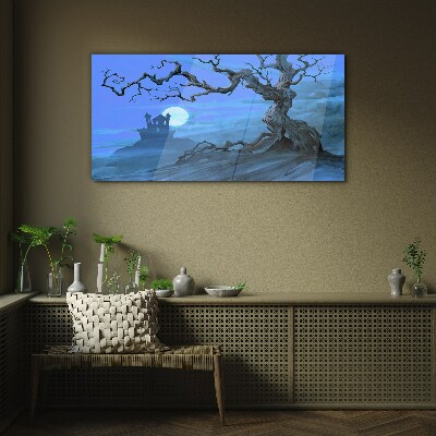 Foto op glas Kasteel in het maanlicht