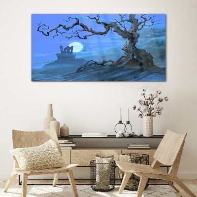 Foto op glas Kasteel in het maanlicht